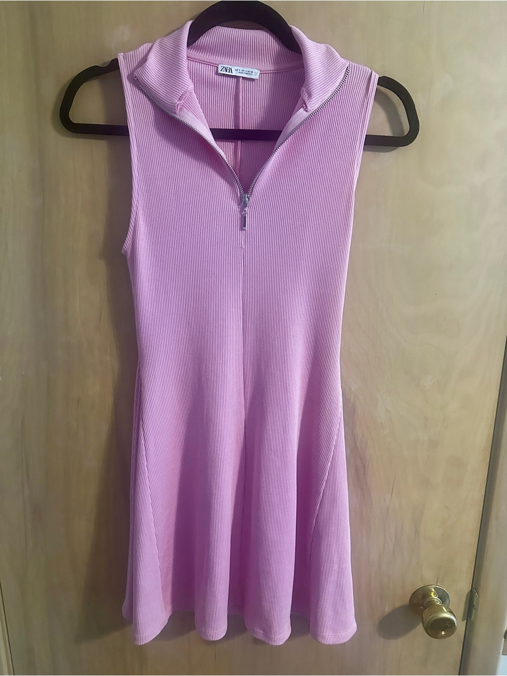 Zara Light Pink Ribbed Zip-Front Sleeveless Tennis Dress